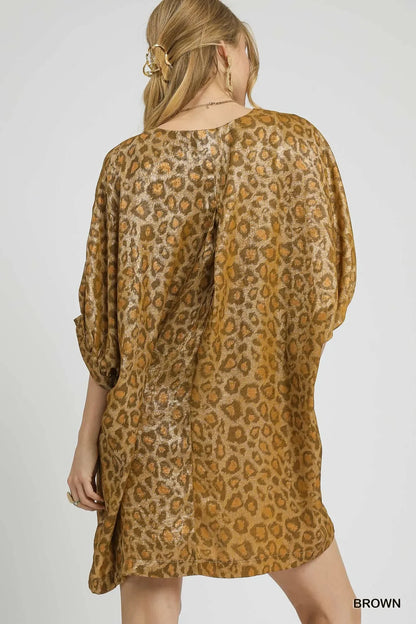 Metallic Leopard Print V-Neck Kimono Dress - Eva's Edition