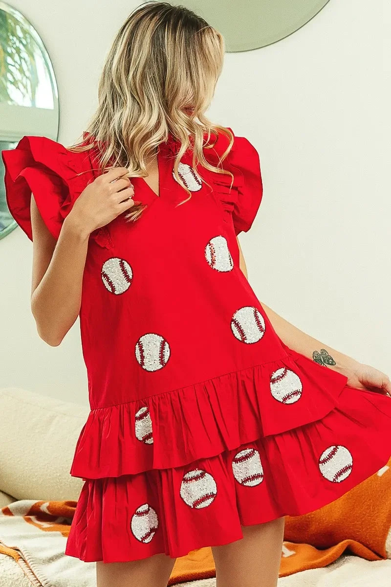 Sequins Baseball Patch Gameday Dress - Eva's Edition
