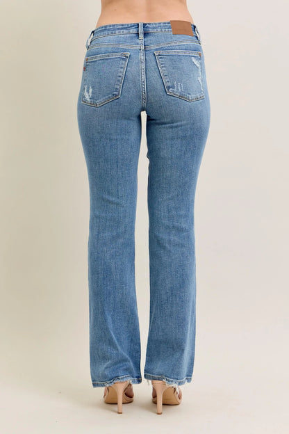 Mid Rise Wash Destroy Hem Bootcut Jeans - Eva's Edition