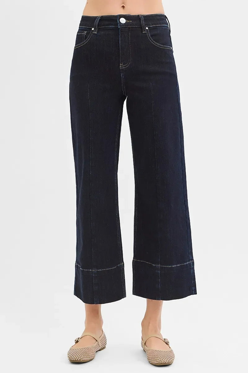 Tummy Control High Rise Crop Wide Seam Detailed Jeans - Eva's Edition