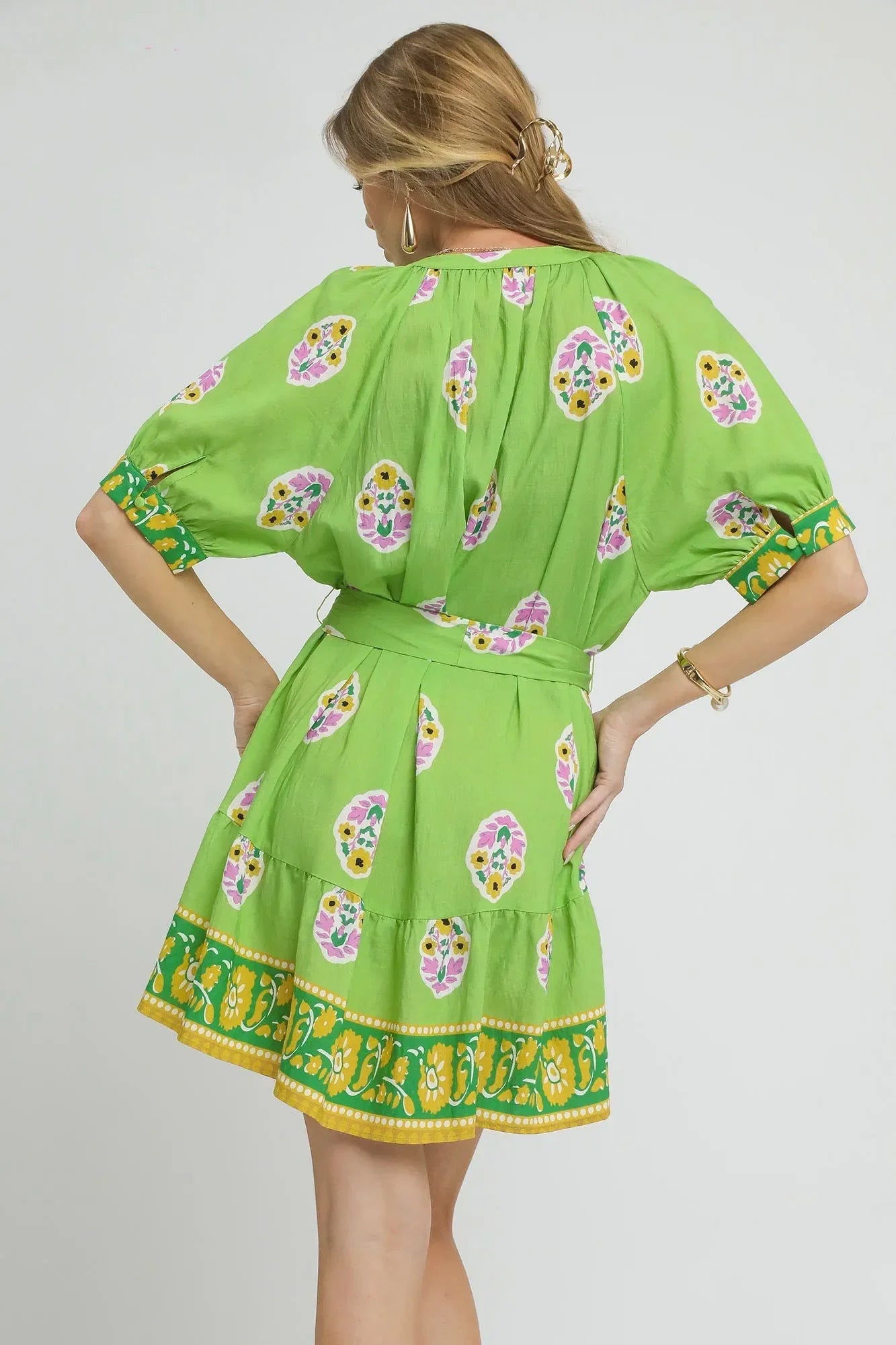Floral Print Tie Waist Short Sleeve Dress - Eva's Edition