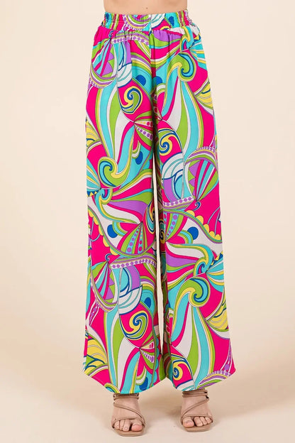 Abstract Print Elastic Waist Wide Leg Pants - Eva's Edition