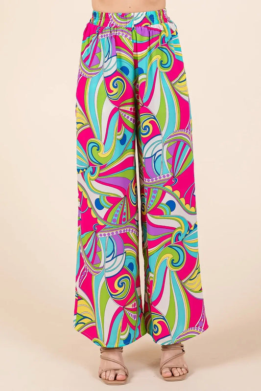 Abstract Print Elastic Waist Wide Leg Pants - Eva's Edition