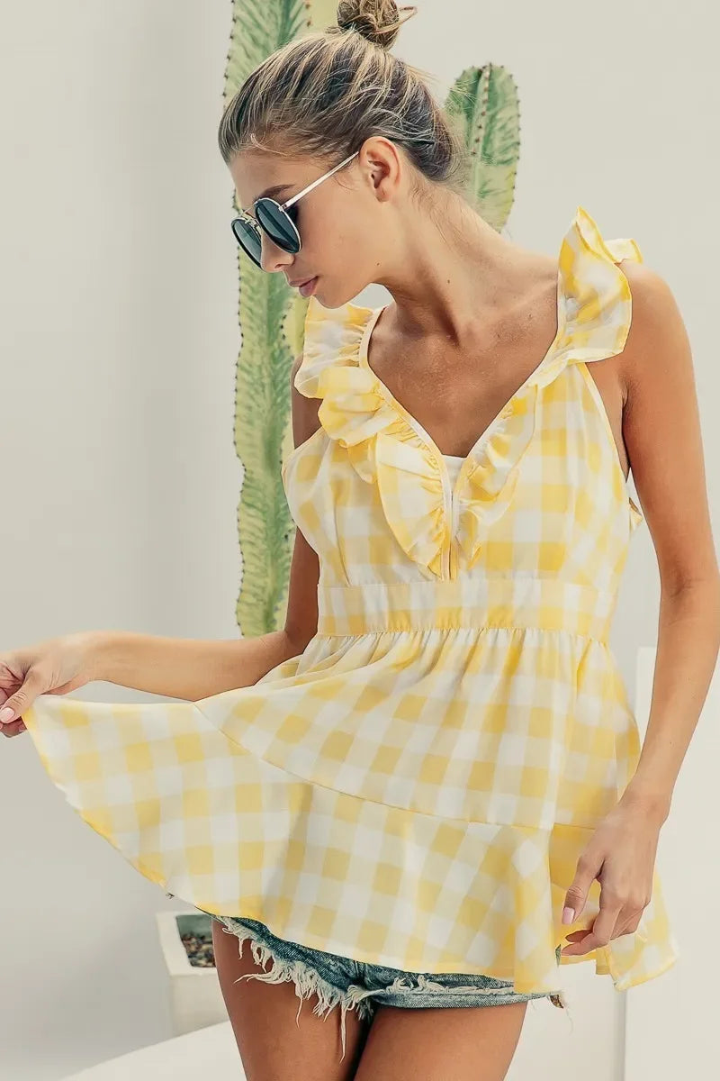 Sleeveless Check Plaid Peplum Top - Eva's Edition