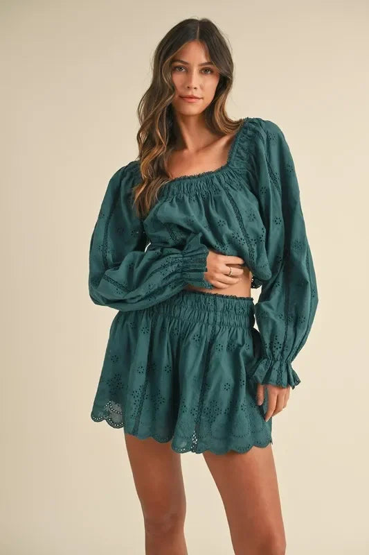 Embroidered Scalloped Lace Top and Short Set - Eva's Edition