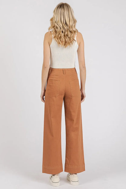 Twill Patch Pocket High Rise Wide Leg Pants - Eva's Edition