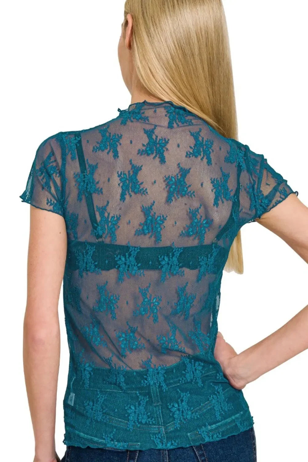 See-through lace Layering Short Sleeve Top - Eva's Edition