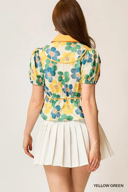 Floral Print Puff Sleeve Cropped Blouse - Eva's Edition