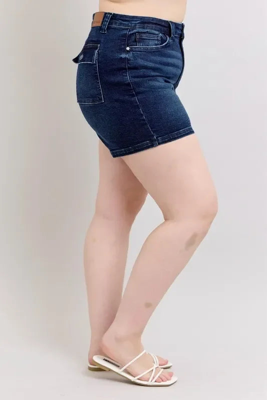 High Waist Back Flap Pocket Denim Shorts - Eva's Edition