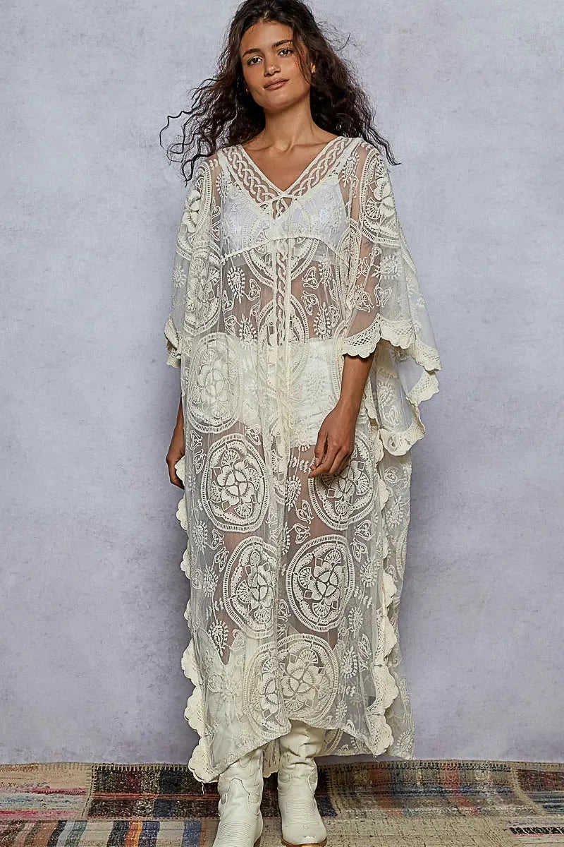 Lace Embroidered Beach Cover Up Kaftan - Eva's Edition