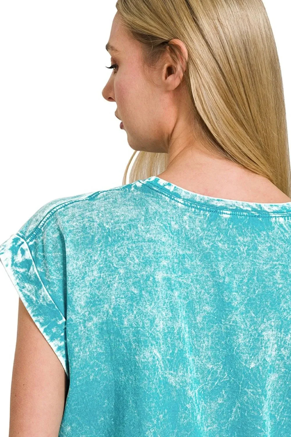 Crinkle Washed Round Neck Folded Short Sleeve Tee - Eva's Edition