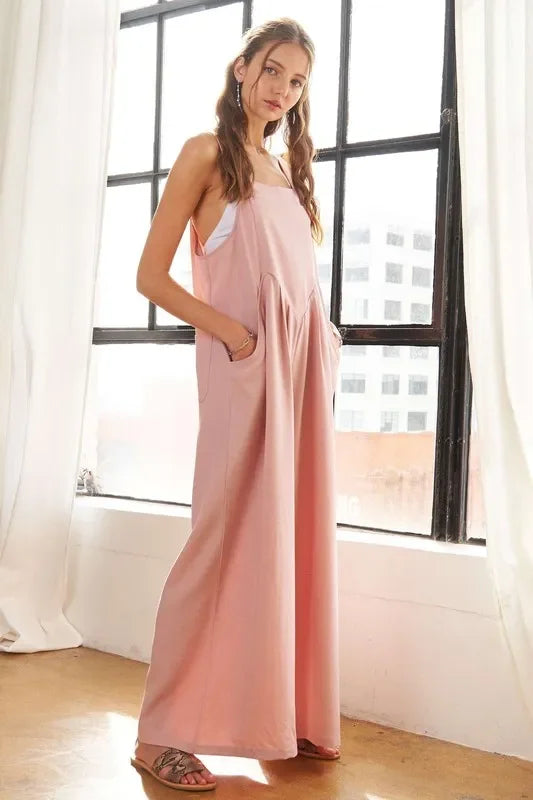 Square Neck Wide Leg Overalls with Pockets - Eva's Edition