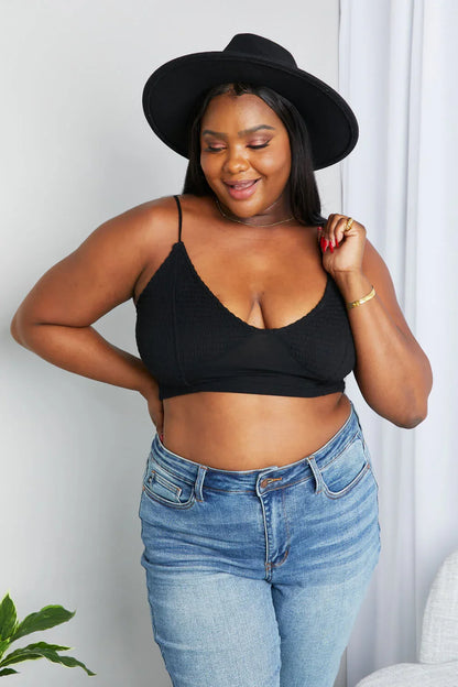 Textured Spaghetti Strap Bralette in Black - Eva's Edition