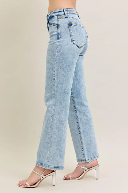High Waist Stone Wash Straight Jeans - Eva's Edition