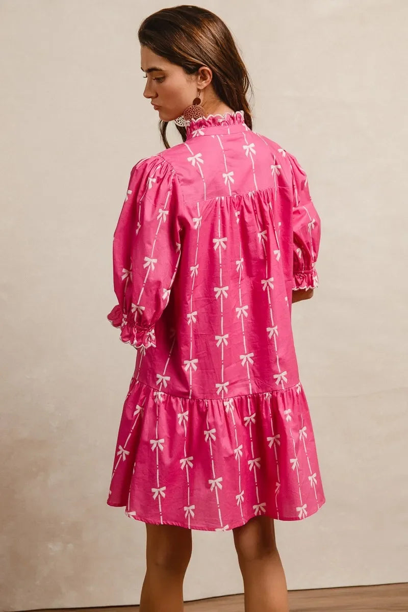 Ribbon Patterns Short Sleeve Dress - Eva's Edition