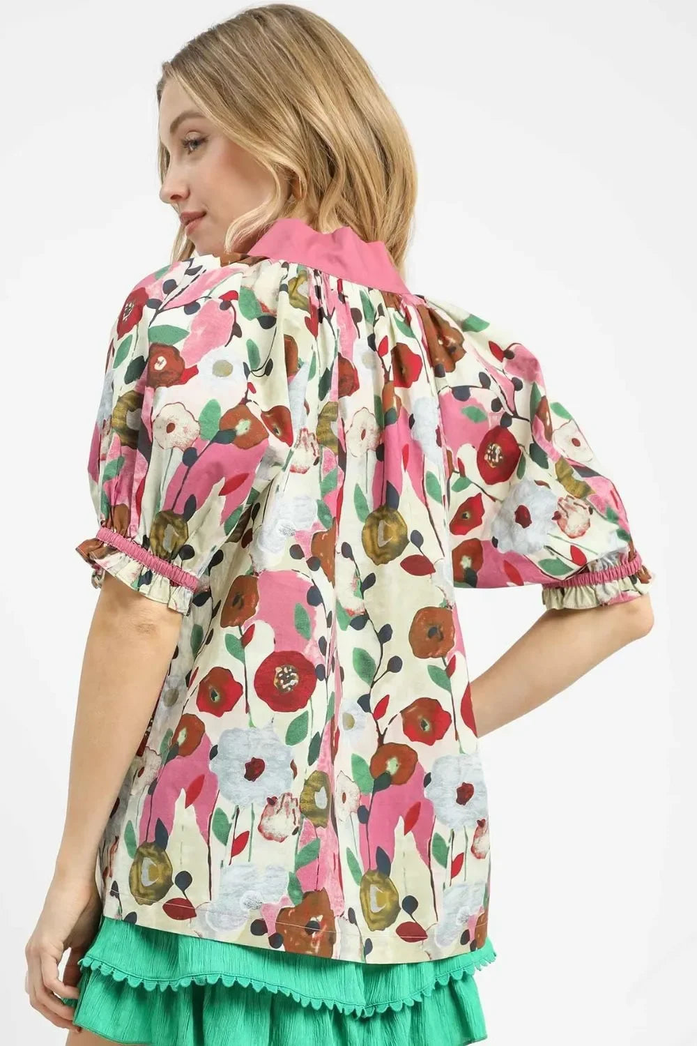 Floral Print Puff Sleeve Oversized Blouse - Eva's Edition