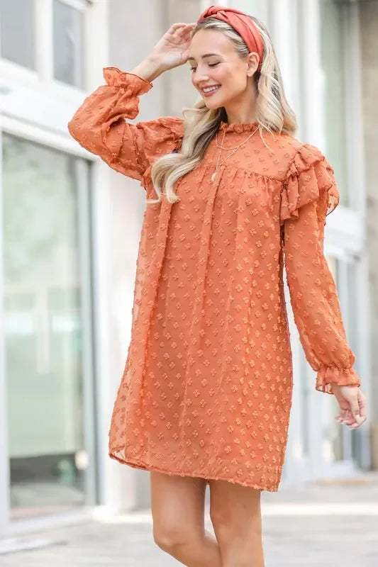 Lovely Ruffle Shoulder with Textured Woven Dress - Eva's Edition