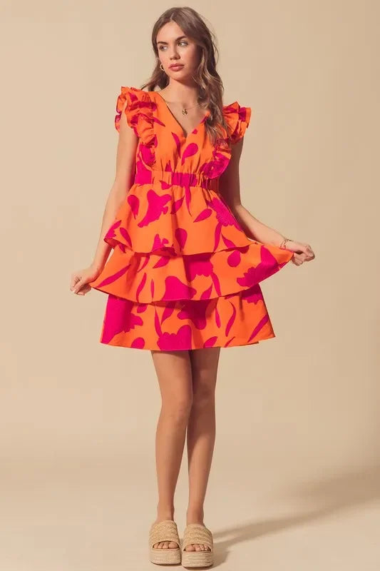 V Neck Layered Dress with Elasticized Waist - Eva's Edition