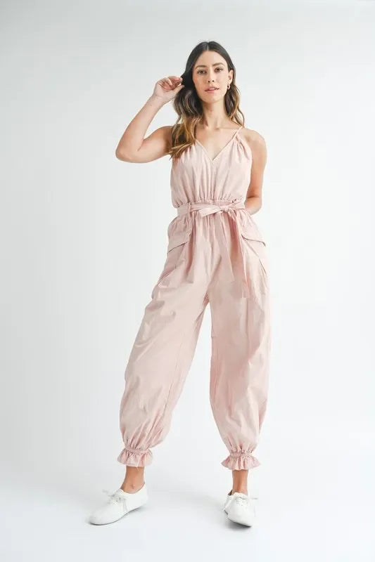Spaghetti Strap Waist Belted Jumpsuit - Eva's Edition