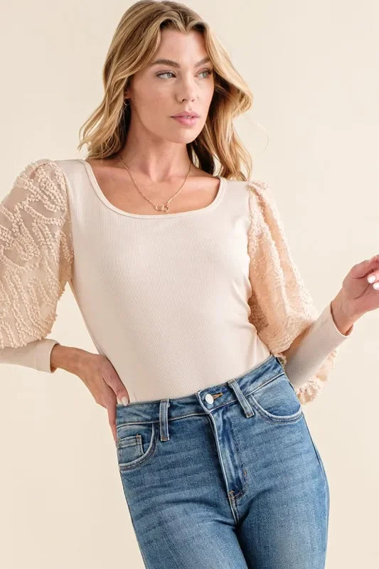 Textured Puff Sleeve Bodysuit - Eva's Edition