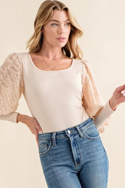 Textured Puff Sleeve Bodysuit - Eva's Edition