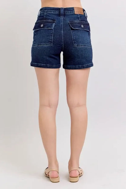 High Waist Back Flap Pocket Denim Shorts - Eva's Edition