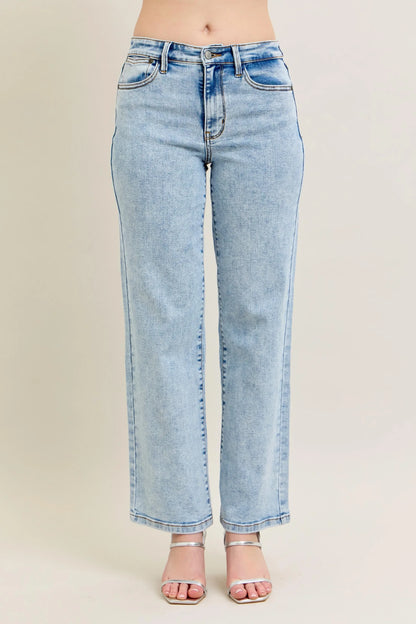 High Waist Stone Wash Straight Jeans - Eva's Edition