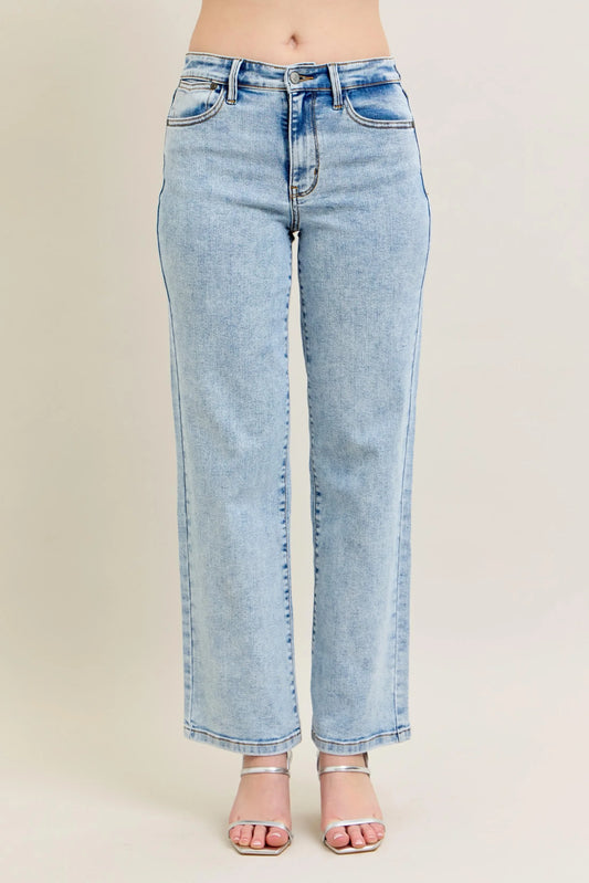 High Waist Stone Wash Straight Jeans - Eva's Edition