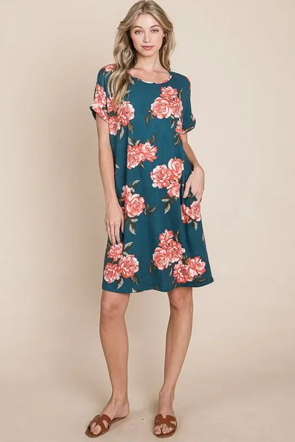 Round Neck Short Tee Dress with Pockets - Eva's Edition