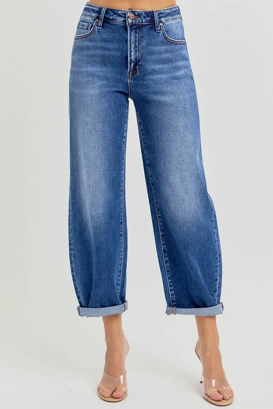 RISEN Full Size High Rise Crop Mild Barrel Jeans Plus Size - Eva's Edition