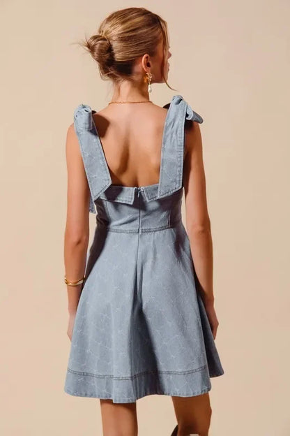 Diamond Bow Ribbon Denim Dres - Eva's Edition