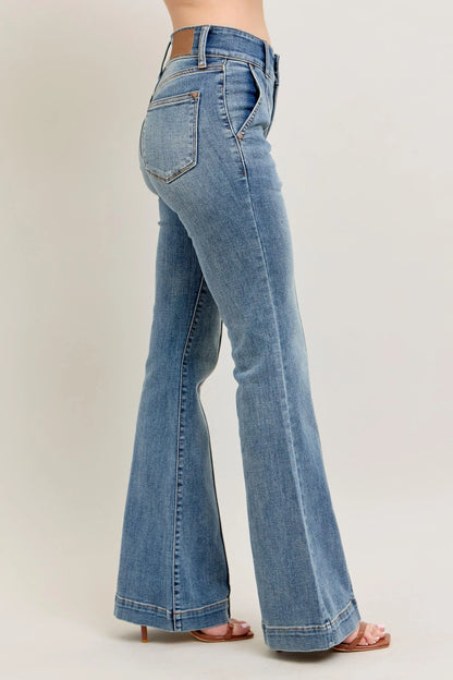 High-Waist Flare Jeans with Front Seam Detail - Eva's Edition