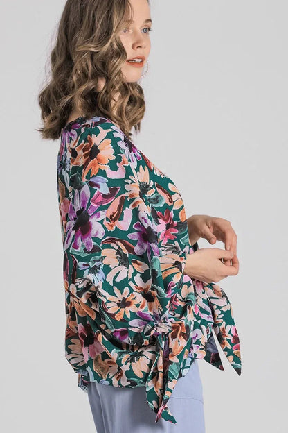 V-Neck Tie Sleeve Blouse Plus Size - Eva's Edition