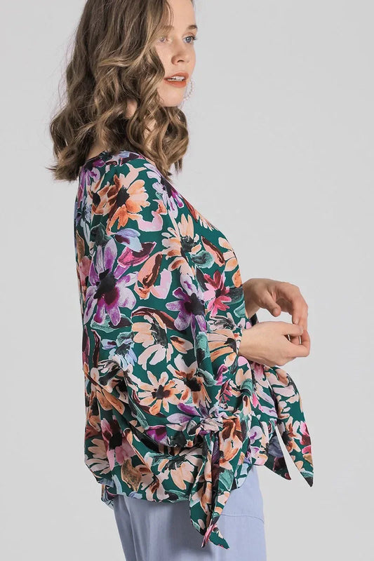 V-Neck Tie Sleeve Blouse Plus Size - Eva's Edition