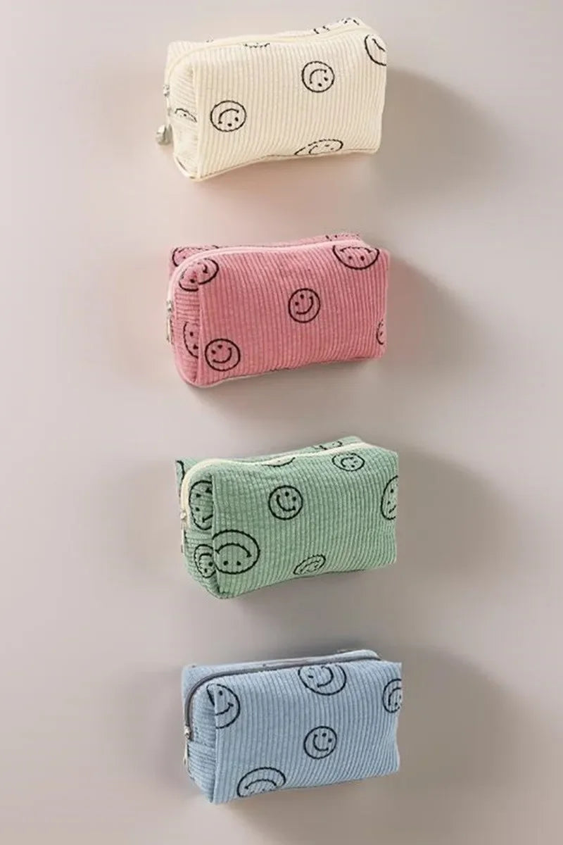 Zenana Smiley Face Corduroy Cosmetic Pouch - Eva's Edition