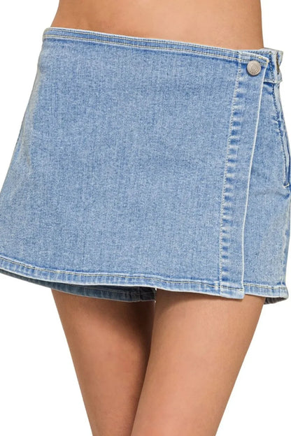 Wrap Front Skort Denim Shorts - Eva's Edition