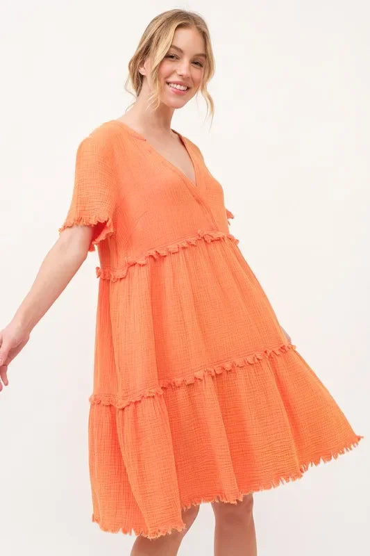 Frayed Detail Tiered Dress - Eva's Edition