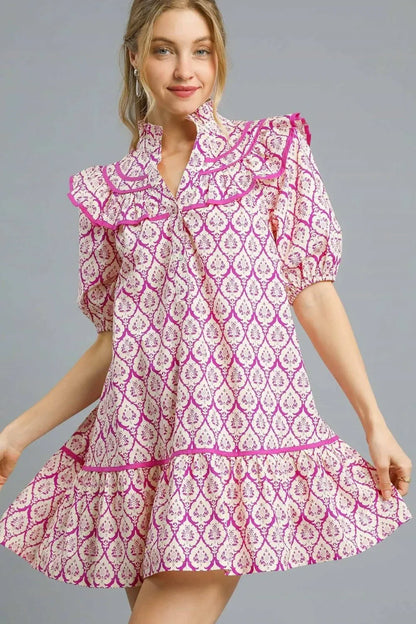 Ruffled Printed Puff Sleeve Mini Dress - Eva's Edition