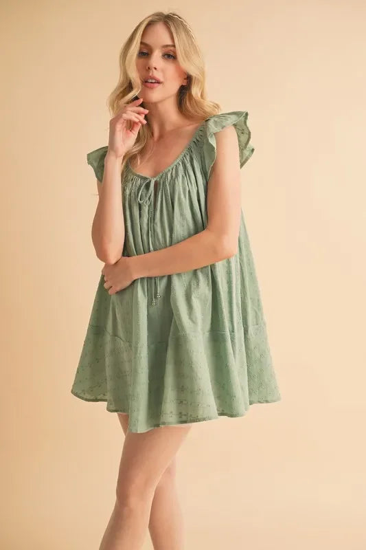 Ruffled Cap Sleeve Cotton Tunic Mini Dress - Eva's Edition