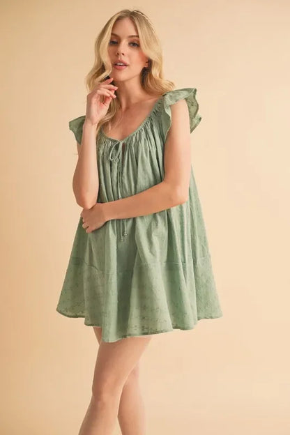 Ruffled Cap Sleeve Cotton Tunic Mini Dress - Eva's Edition