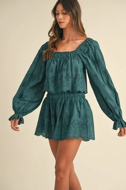 Embroidered Scalloped Lace Top and Short Set - Eva's Edition