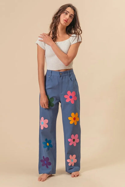 Flower Print Straight Legs Pants - Eva's Edition