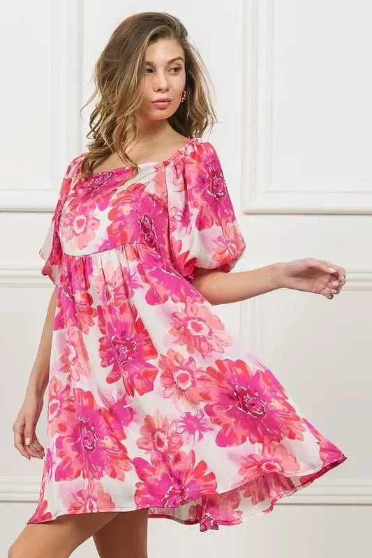 Square Neck Puff Sleeve Mini Dress - Eva's Edition