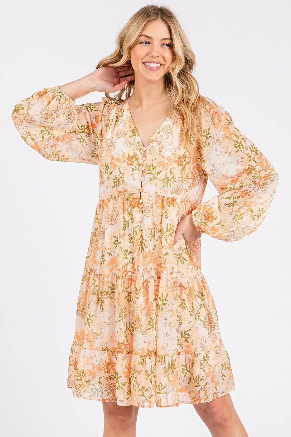 Chiffon Babydoll Long Sleeve Mini Dress - Eva's Edition