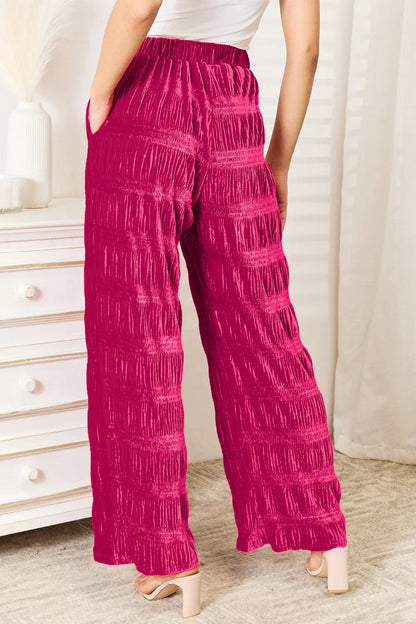 High Waist Tiered Shirring Velvet Wide Leg Pants - Eva's Edition