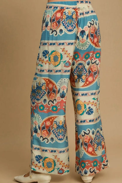 Wide Leg Border Print Pants Plus Size - Eva's Edition