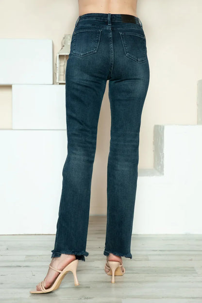 Button Fly Hem Destroy Straight Jeans - Eva's Edition