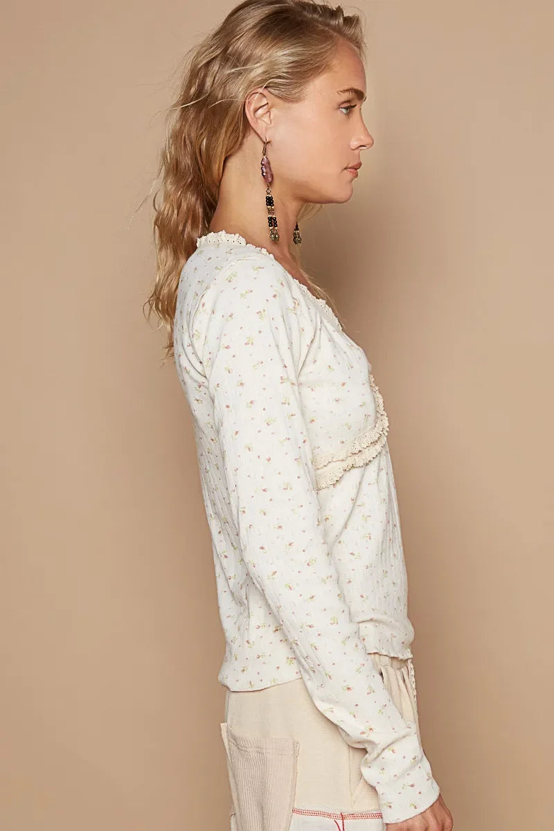 Floral V-Neck Long Sleeve T-Shirt - Eva's Edition