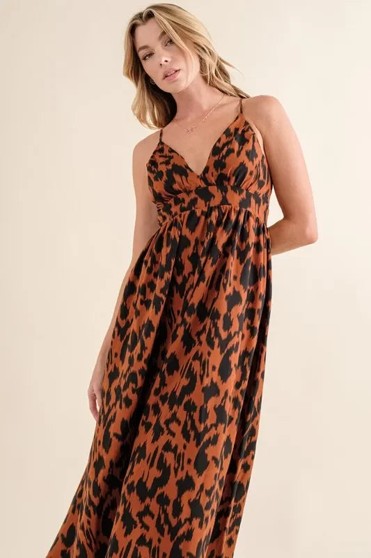 Leopard Print Plunge Maxi Dress - Eva's Edition