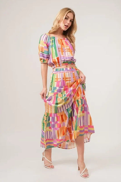 Asymmetric Geo Printed Tiered Maxi Skirt - Eva's Edition